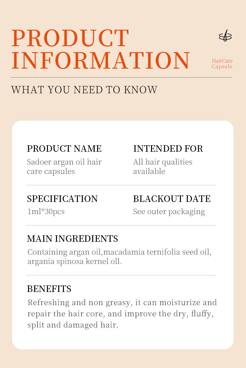 30pcs Hair Mask Argan Oil Hair Care Capsules