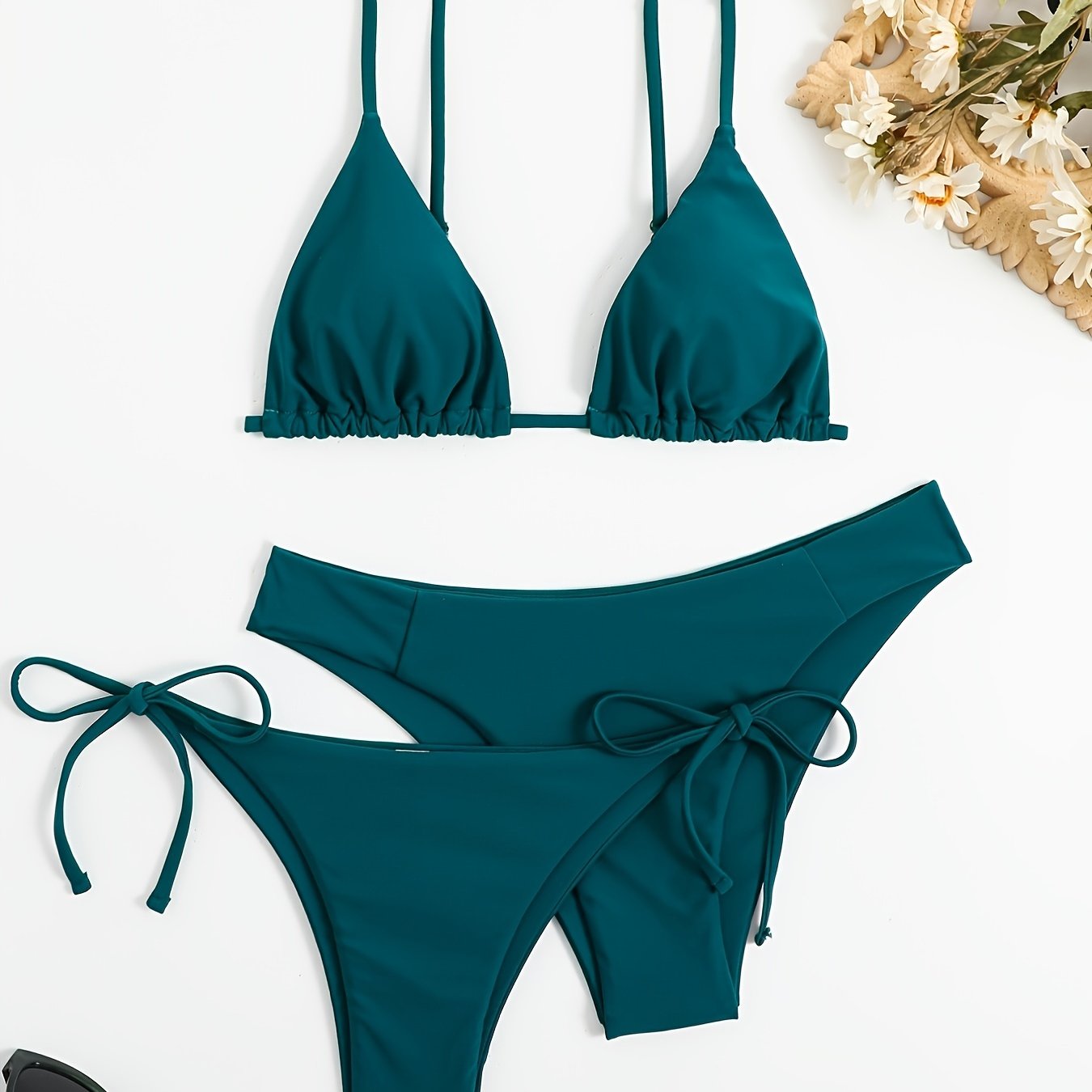 3-Pieces Two Style Bottom Triangle Bikini Sets, High Cut Solid Color Two Piece Swimsuit, Women's Swimwear