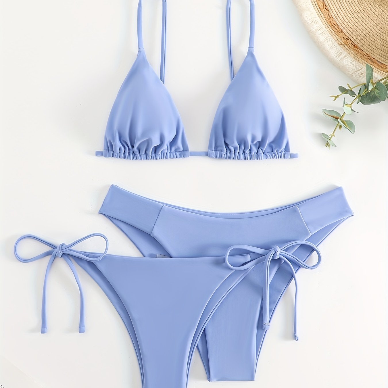 3-Pieces Two Style Bottom Triangle Bikini Sets, High Cut Solid Color Two Piece Swimsuit, Women's Swimwear