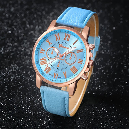 Elegant Boho Chic 4pcs Women's Quartz Watch Set with Faux Leather Straps