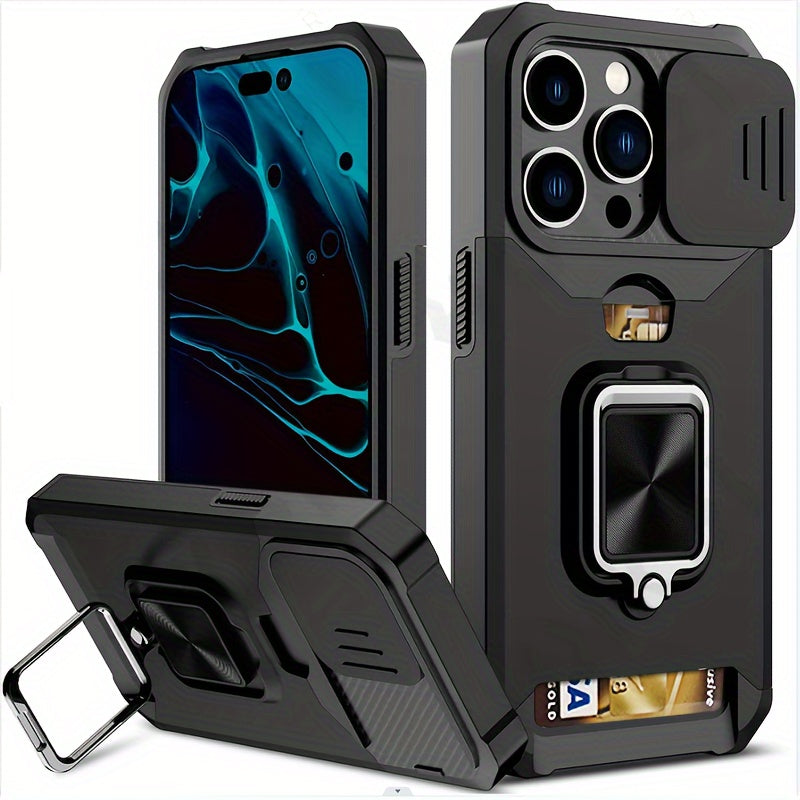 Shockproof Hard Phone Case With Metal Stand And Card Slot