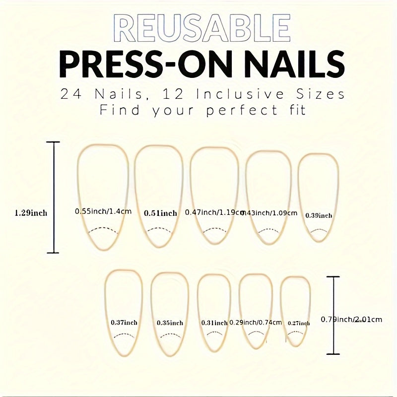 24-Piece Middle Length Glossy Finish Cute Snowflake Owl Design Almond Shaped Press-On Nails Set