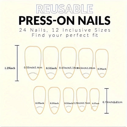 24-Piece Middle Length Glossy Finish Cute Snowflake Owl Design Almond Shaped Press-On Nails Set