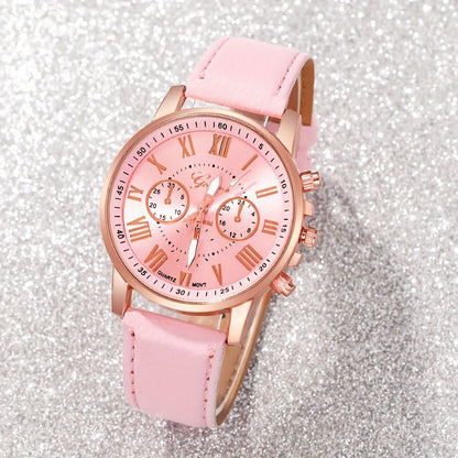 Elegant 6pcs Women's Fashion Quartz Watch Set with Heart Pendant