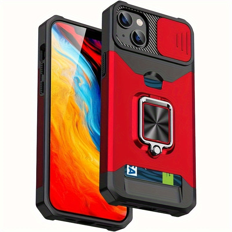 Shockproof Hard Phone Case With Metal Stand And Card Slot