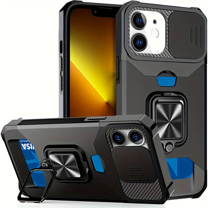 Shockproof Hard Phone Case With Metal Stand And Card Slot